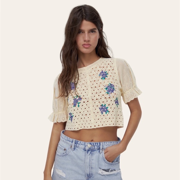Zara Tops Zara Floral Embroidered Crochet Crop Top Poshmark